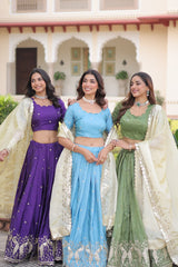 Fabulous Purple Gold Crush Sequins Embroidered Lehenga