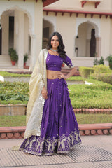 Fabulous Purple Gold Crush Sequins Embroidered Lehenga