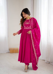 Amazing Pink Roman Chanderi Silk Handwork Anarkali Gown