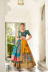 Shining Kalamkari Print Yellow Color Lehenga Choli
