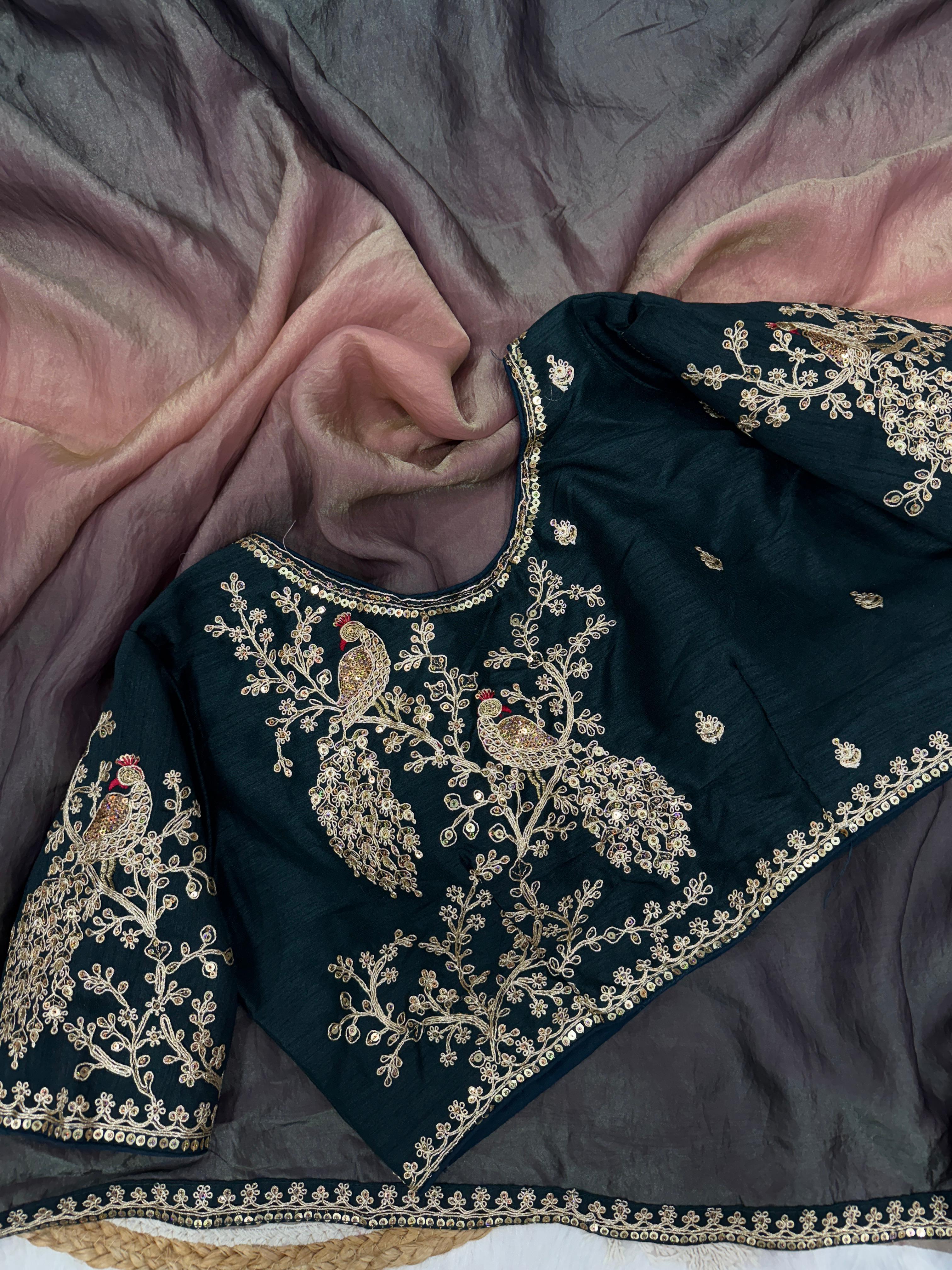 Alluring Shaded Black Color Space Silk Sequence Work Saree