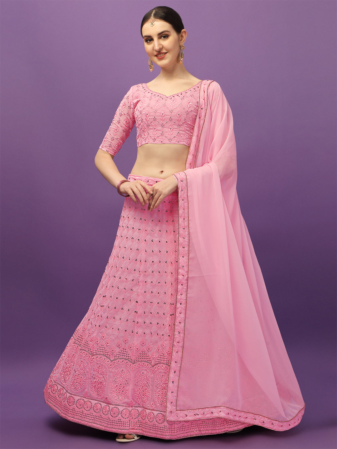 Party Wear Light Pink Color Embroidery Work Lehenga Choli