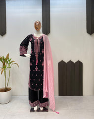 Ravishing Black Color Embroidery Work Palazzo Suit