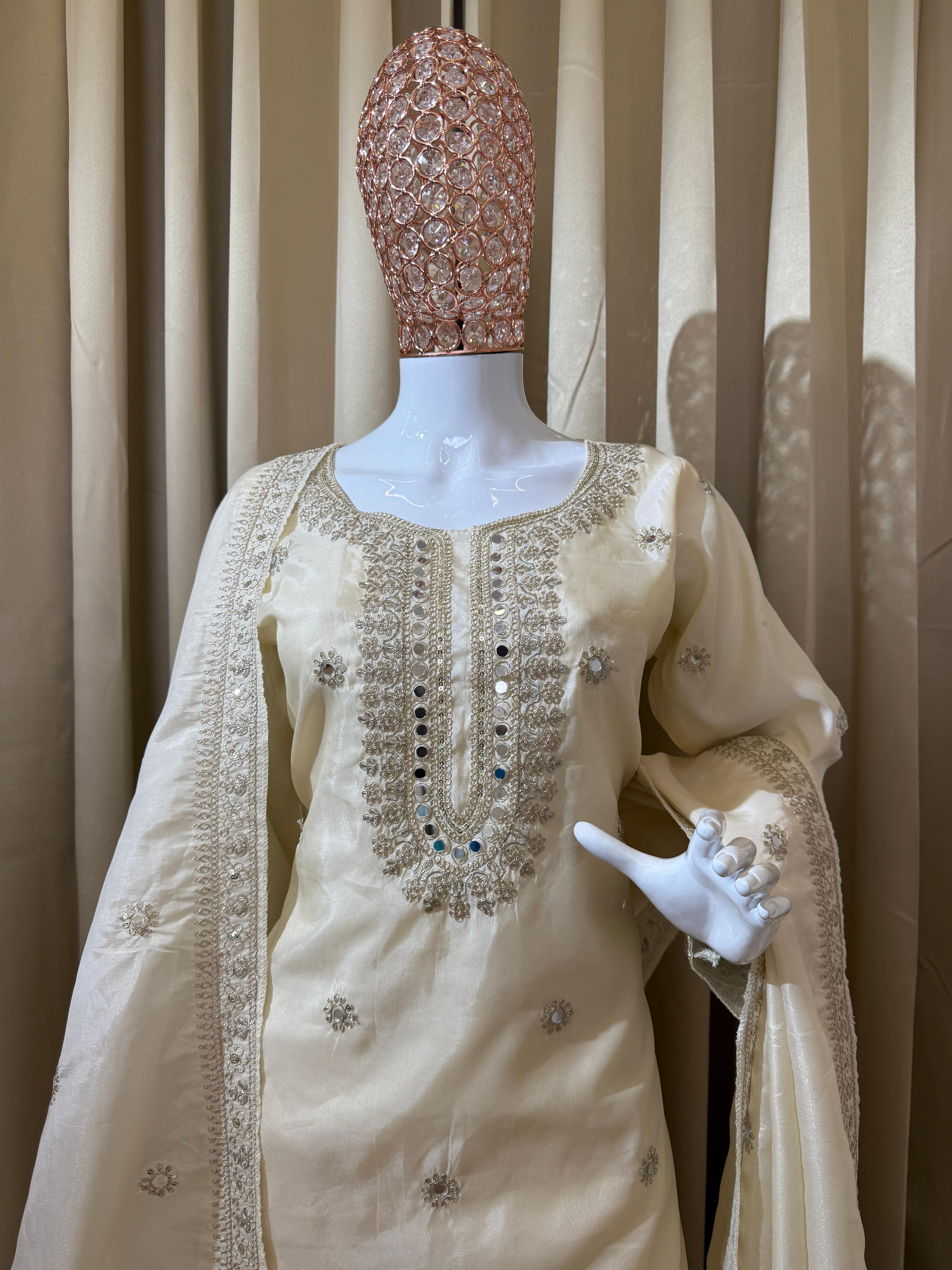 Trendy Pink Simmer Embroidery Work Palazzo Suit