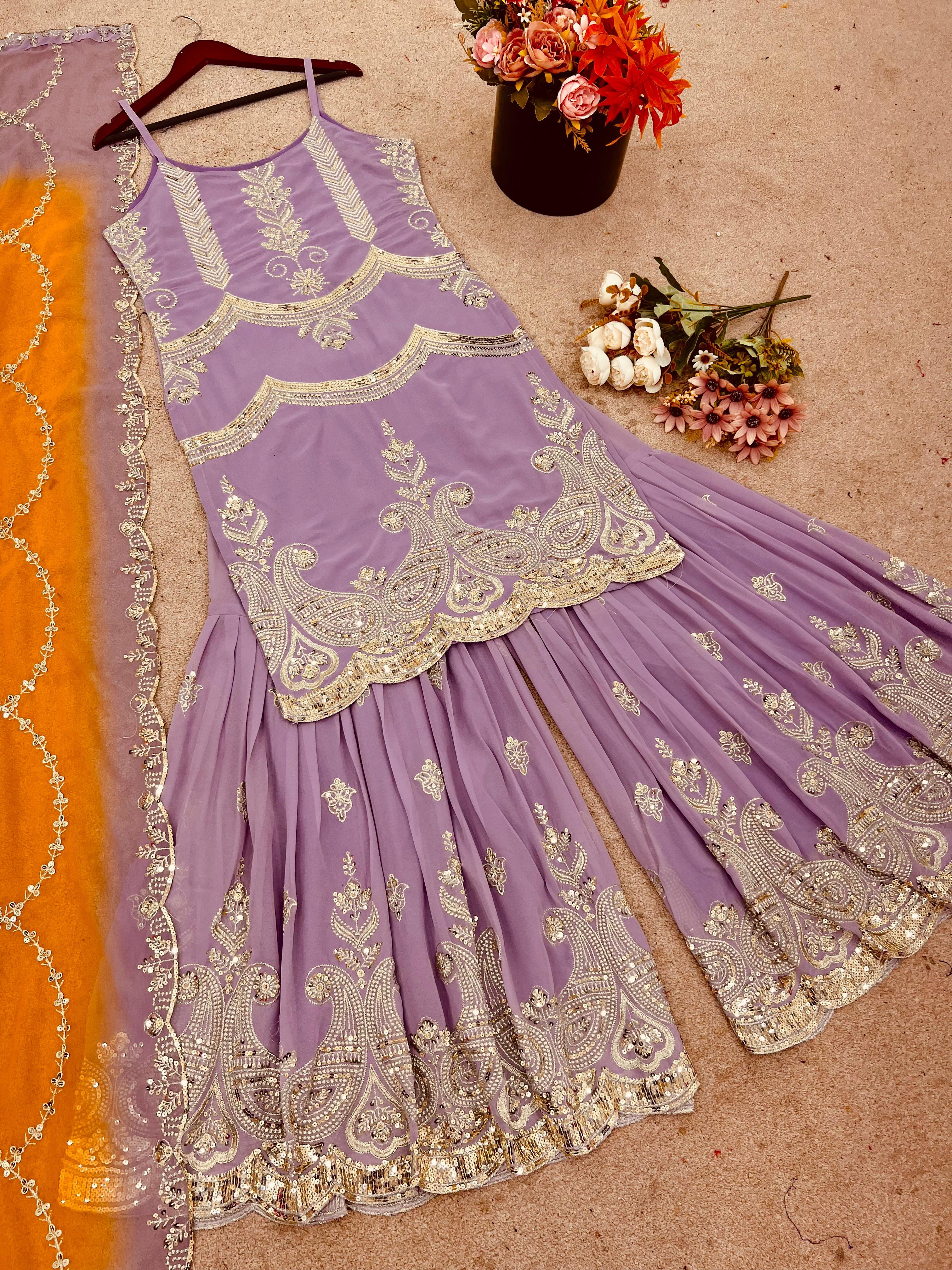Lovely Lavender Georgette Sequence Work Sharara Suit