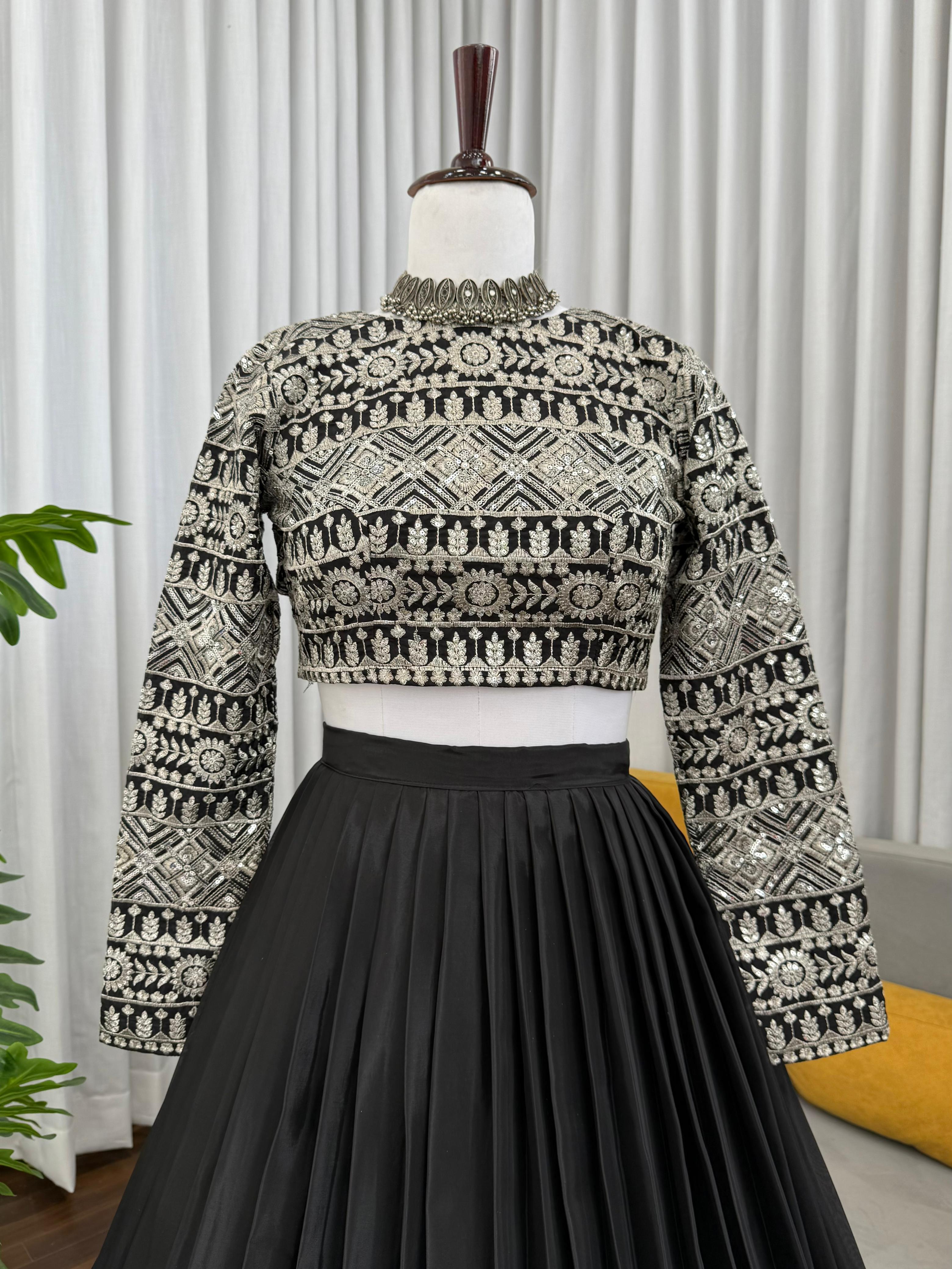 Mesmerizing Black Color Organza Lehenga Choli