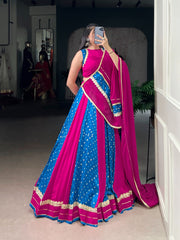 Navratri Wear Blue Color Bandhej Printed Lehenga Choli