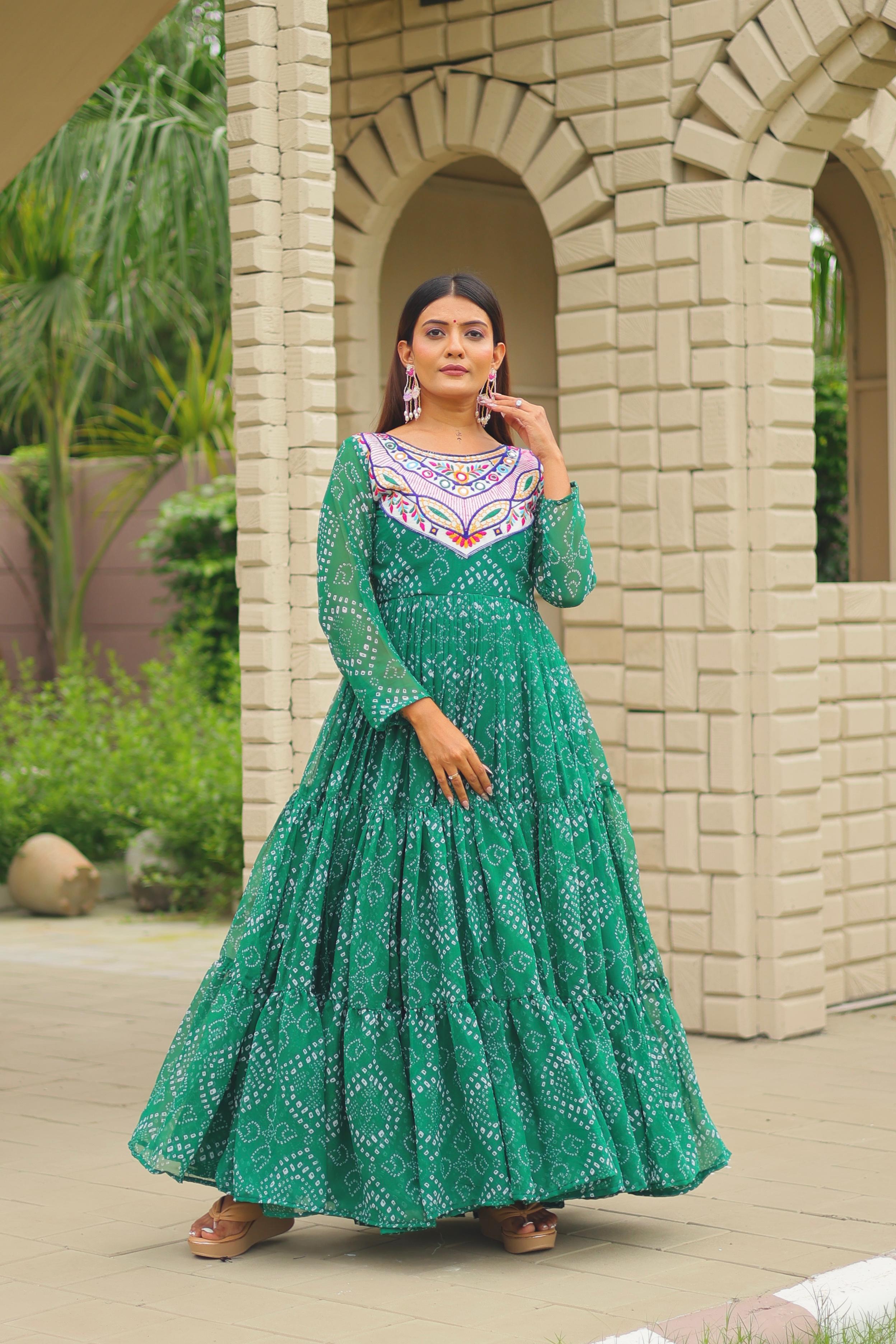 Pink Georgette Embroidery Work Gown For Navratri