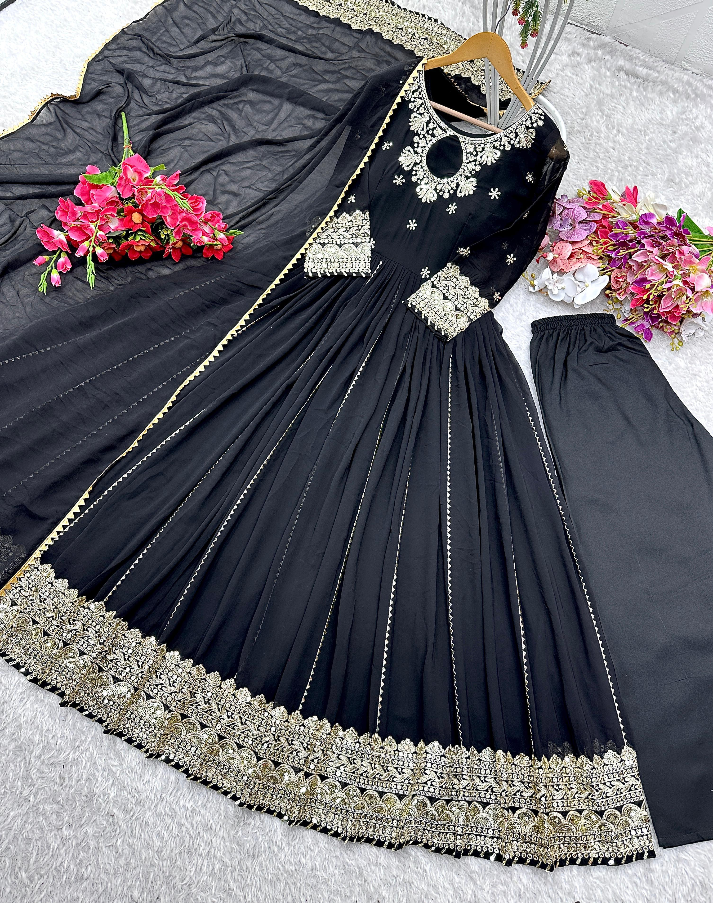 Trendy Black Color Sequence Work Georgette Gown