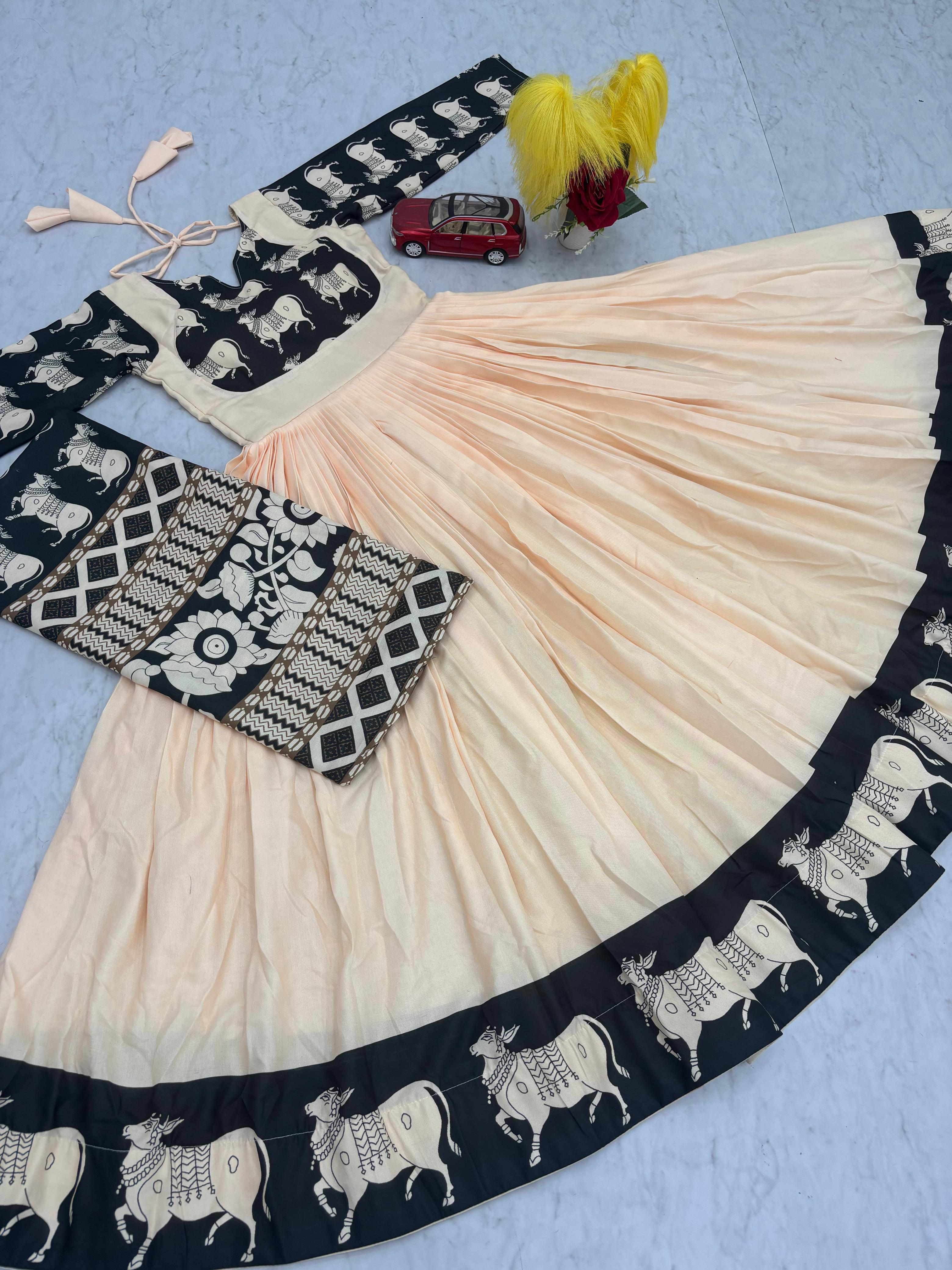 Stylish Peach Rayon Cotton Kalamkari Print Gown