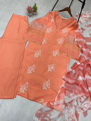 Marvelous Peach Color Embroidery Work Straight Salwar Suit
