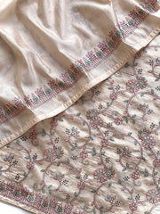 Trendy Beige Tussar Embroidery Saree