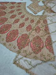 Exclusive Peach Silk Embroidery Work Lehenga Choli