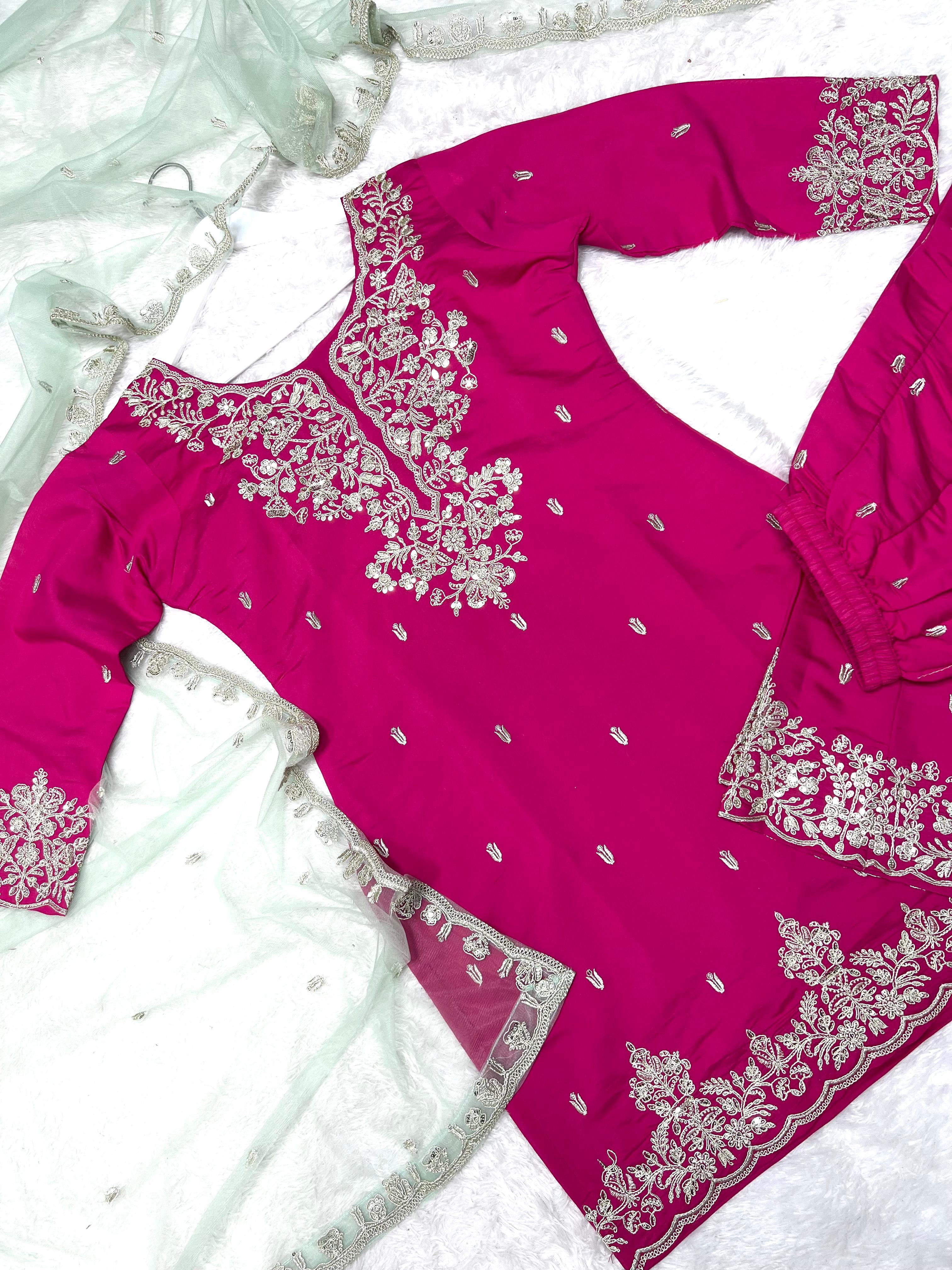 Gorgeous Pink Silk With Sequence Work Palazzo Suit