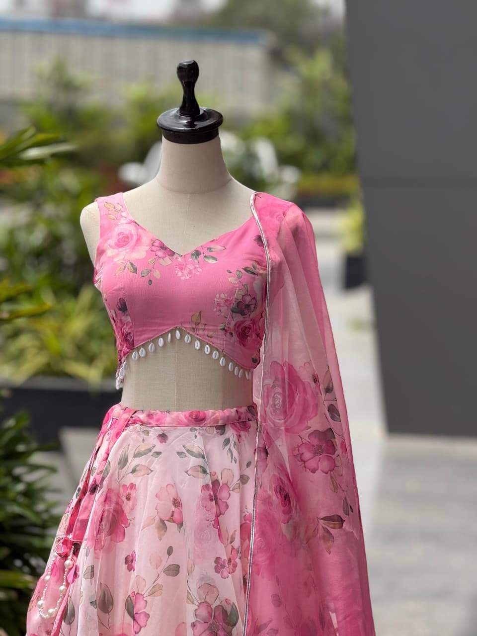 Fancy Pink Color Organza Digital Printed Lehenga Choli
