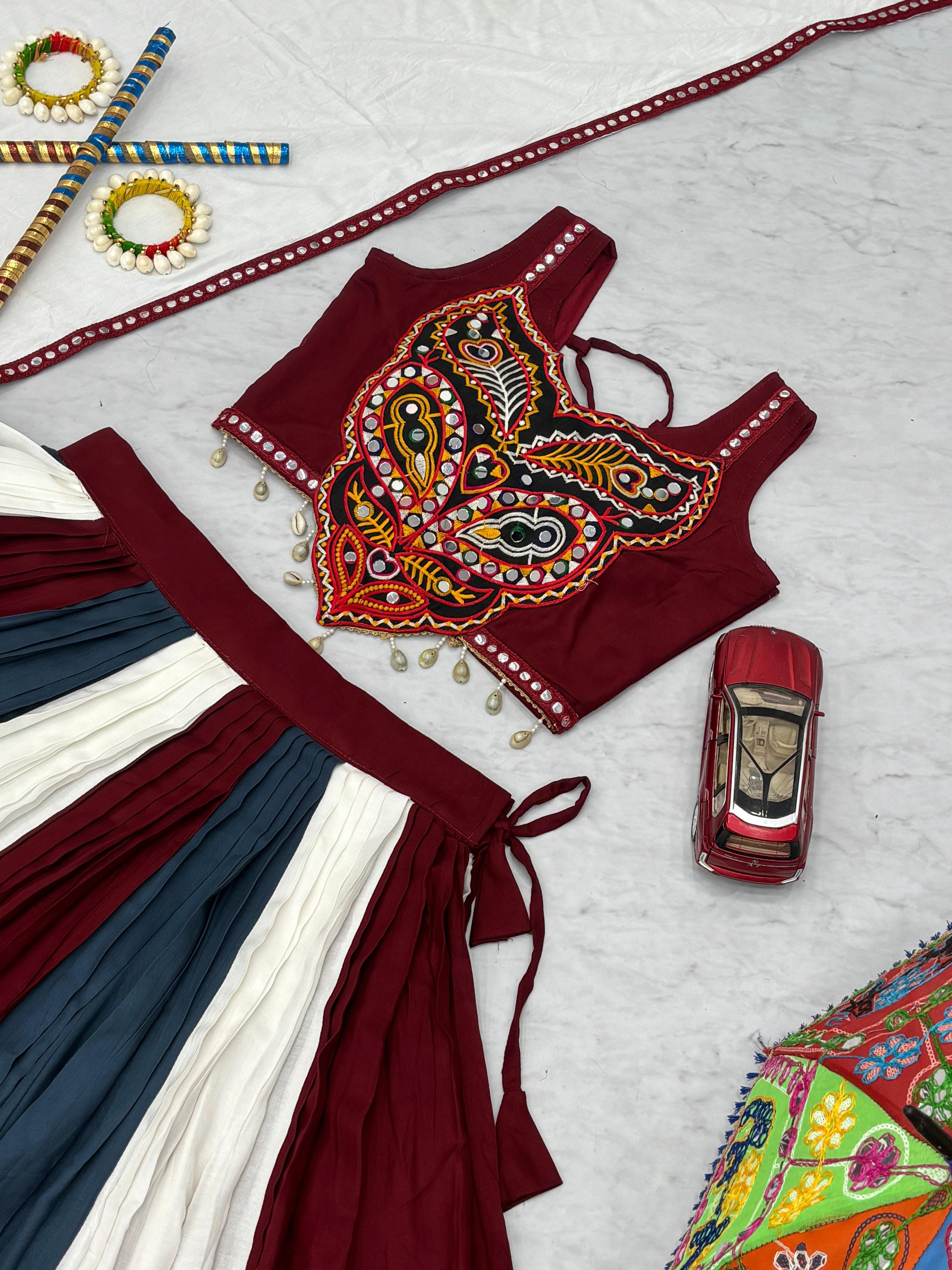 Lovely Multicolor Gamthi Work Lehenga Choli For Navratri