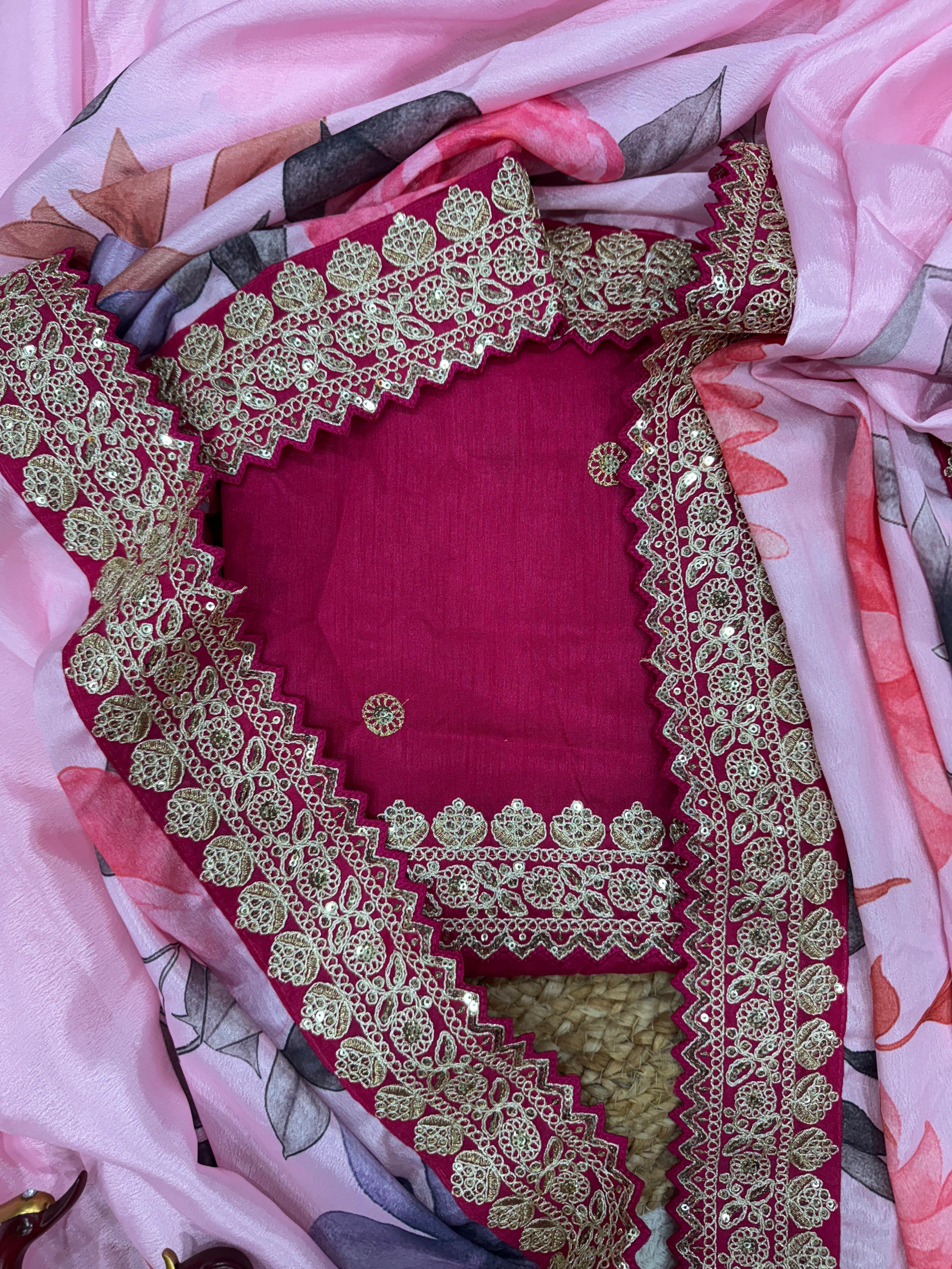 Gorgeous Pink Color Flower Printed Silk Saree