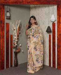 Heavy Multi-embroidered Sequence Work Beige Color Saree