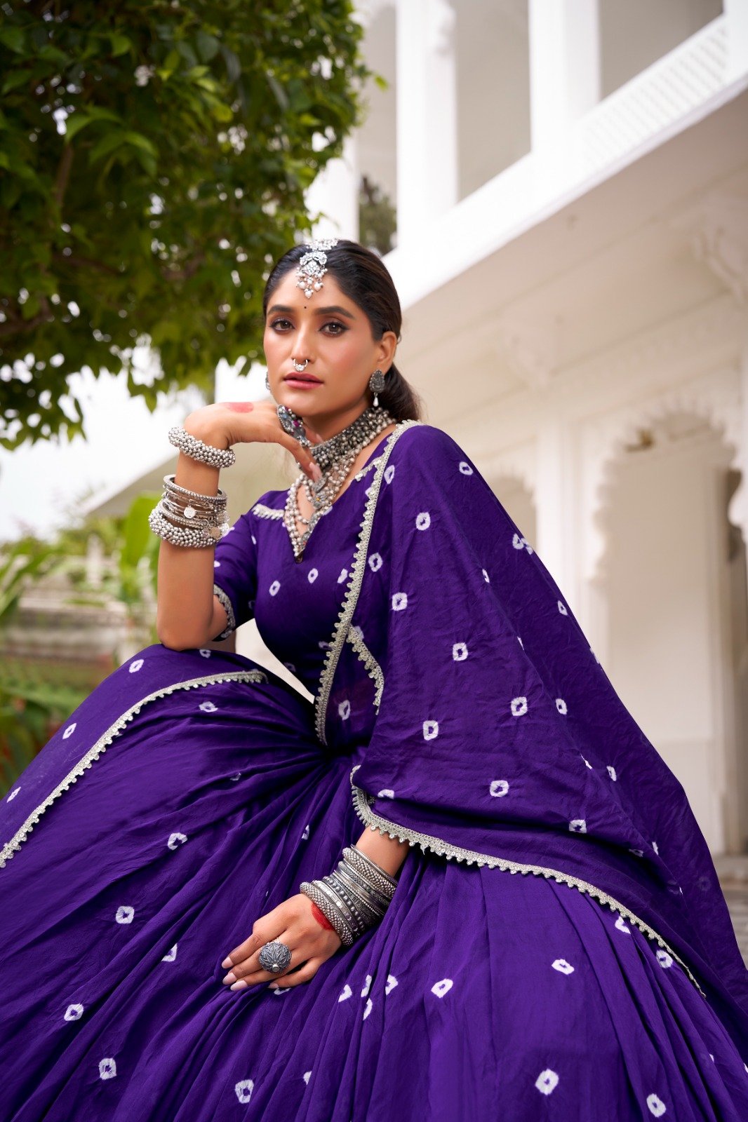 Gorgeous Red Color Chanderi Bandhej Lehenga Choli