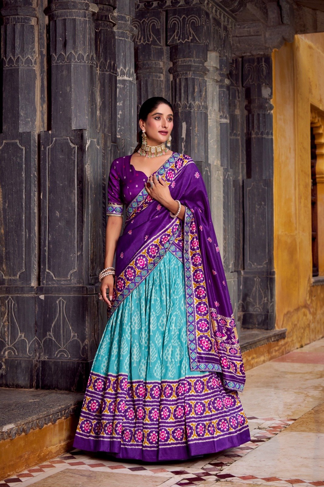 Amazing Sky Blue Embroidery Work Silk Lehenga Choli
