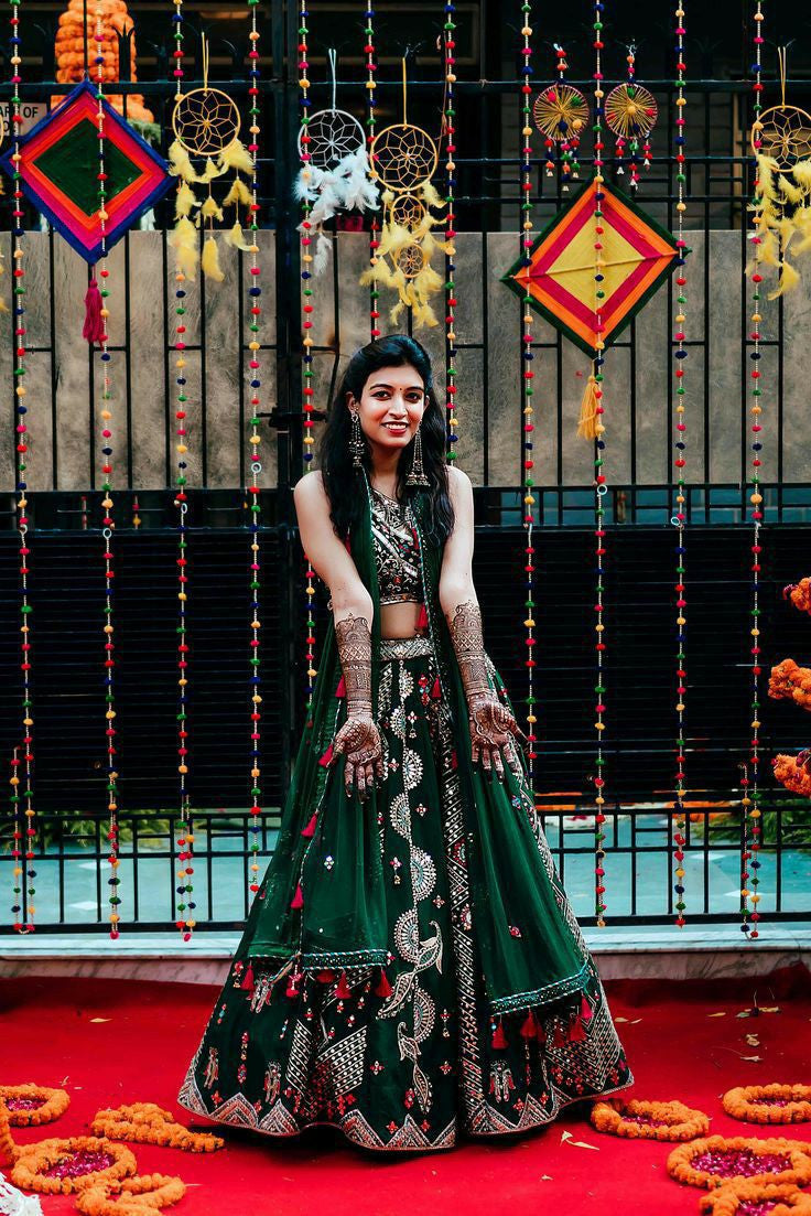 Sparkling Green Color Silk Function Wear Lehenga choli