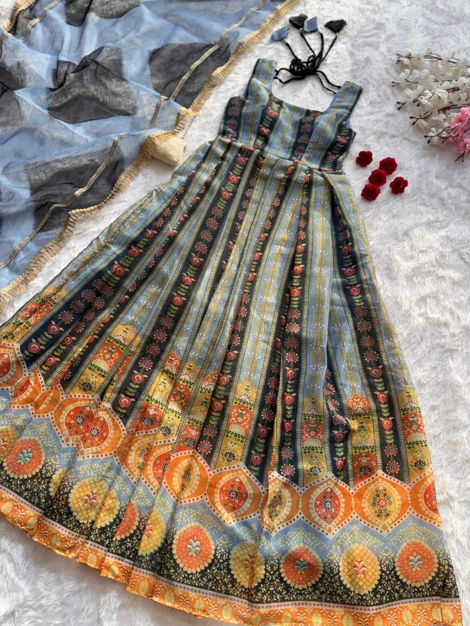 Ravishing Multi Color Organza Digital Work Gown