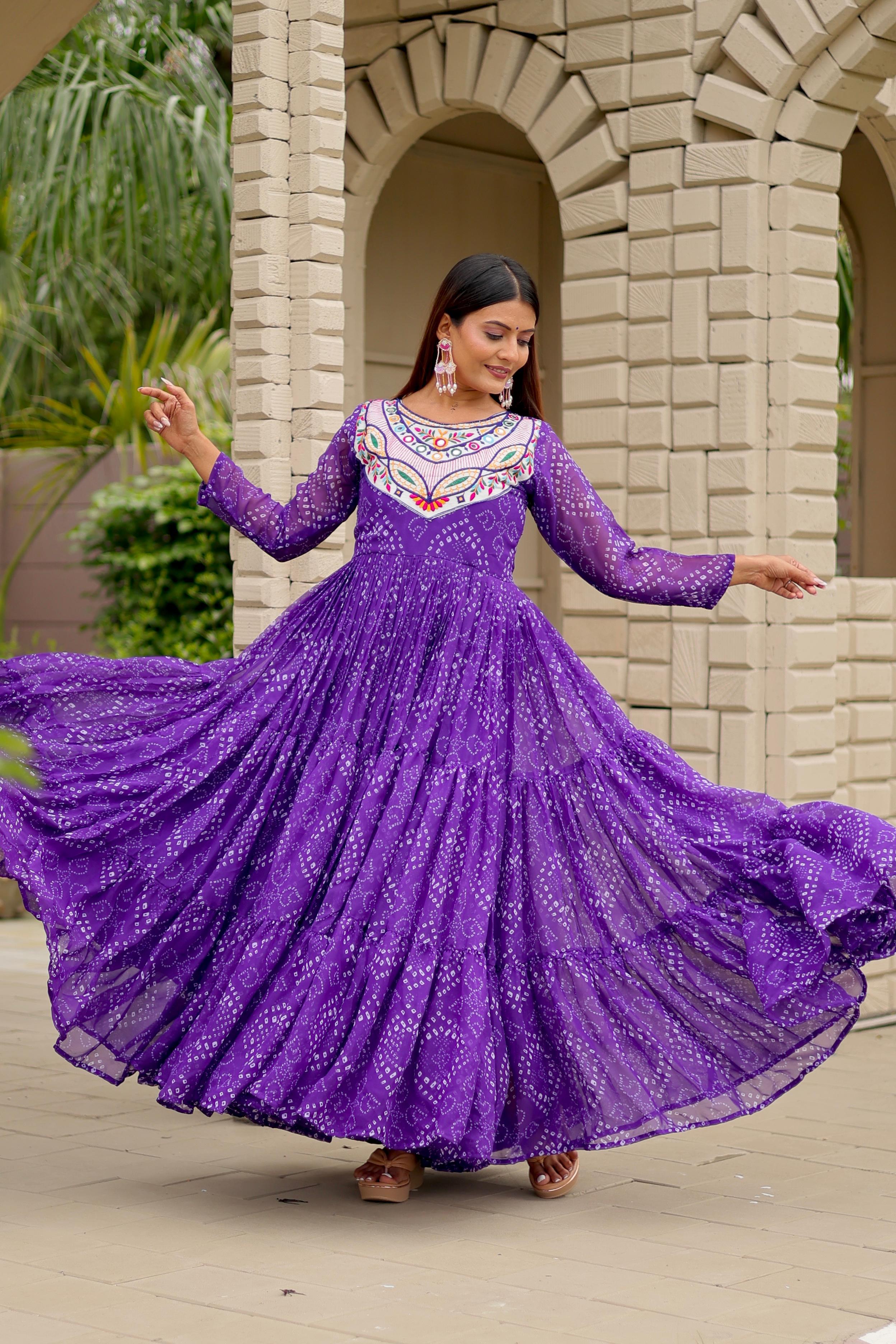 Pink Georgette Embroidery Work Gown For Navratri