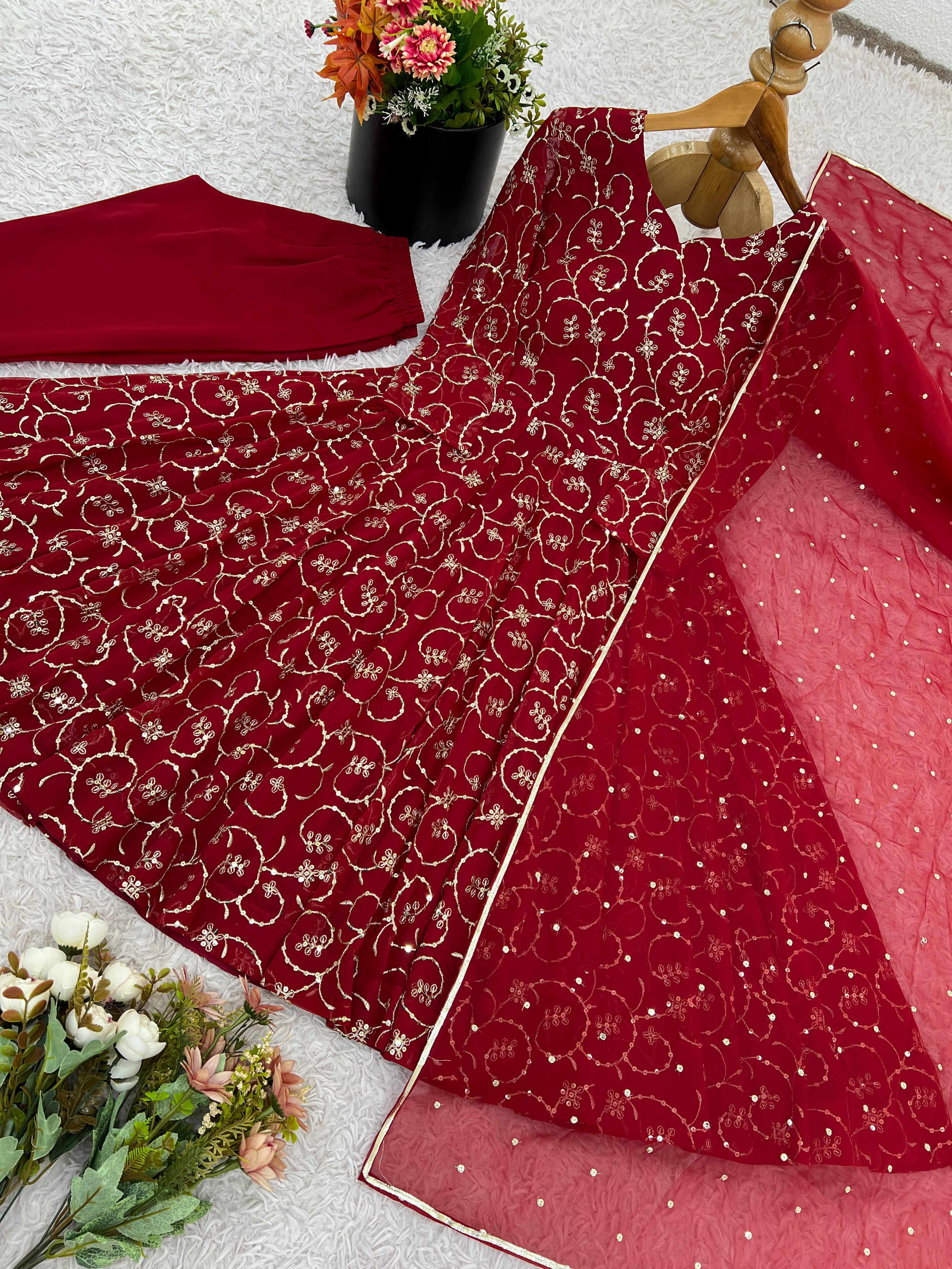 Ravishing Red Georgette Sequence Work Gown