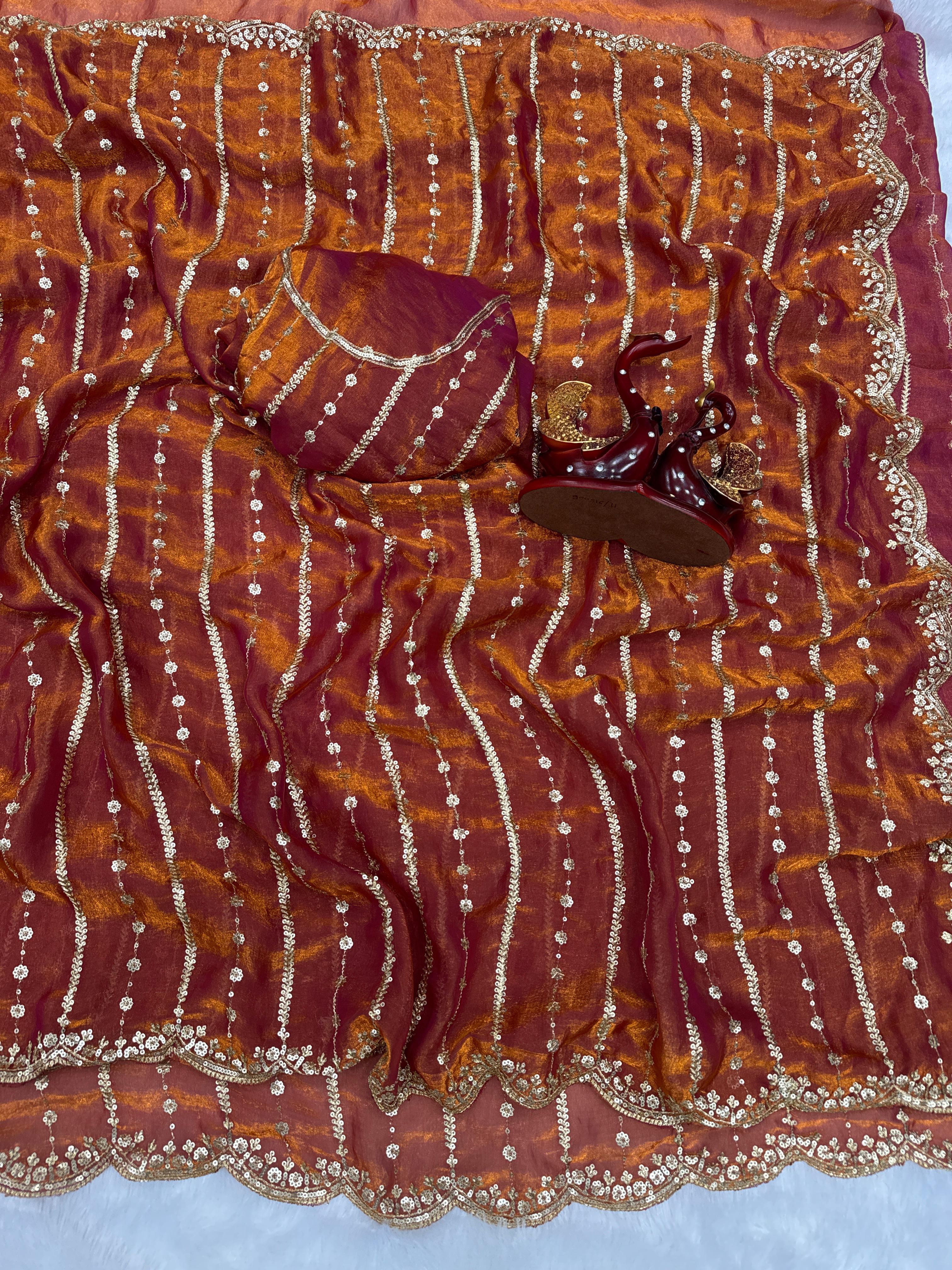 Trendy Red Color Sequence Silk Saree