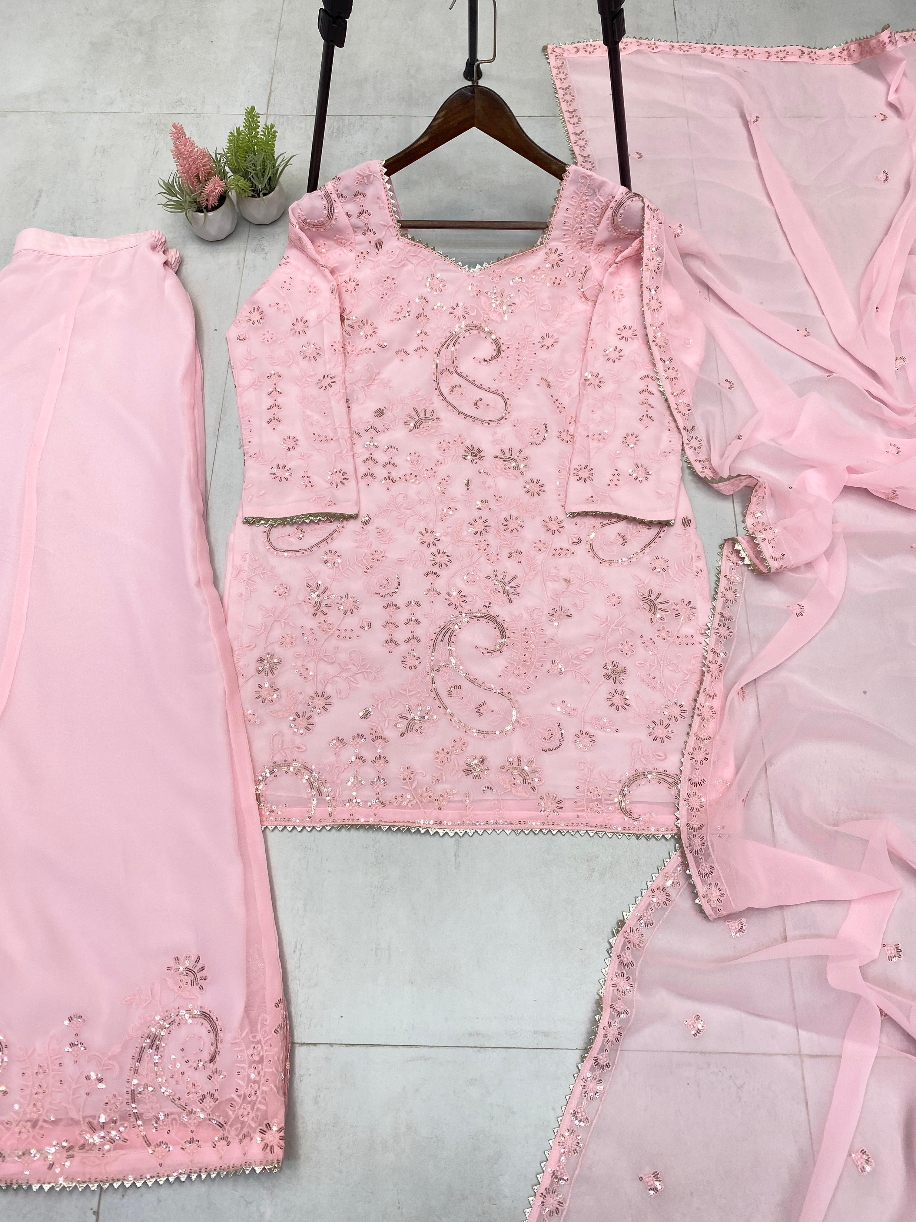 Trendy Pink Georgette Sequence Work Sharara Suit
