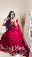 Buy Designer Embroidery Sequence Work Red color Gown