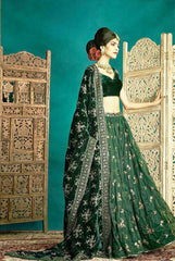 Green Color Sequence Work Silk Lehenga Choli With Velvet Dupatta