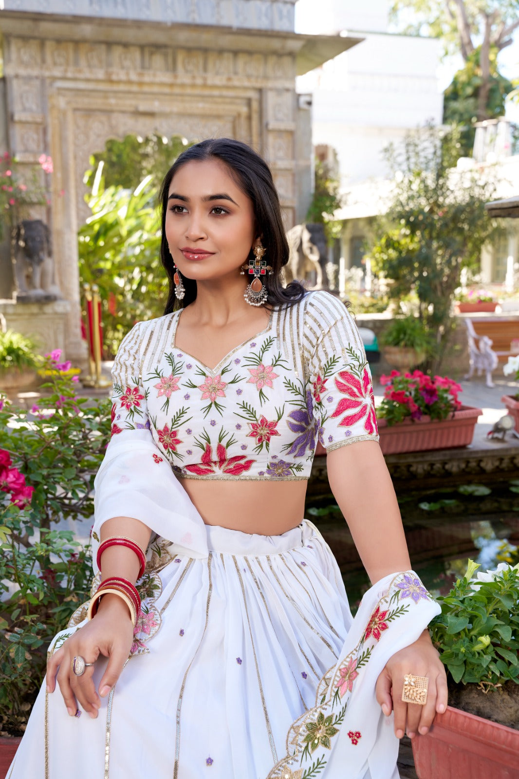Wonderful  Georgette Embroidery Work With Design Lace White color Lehenga Choli