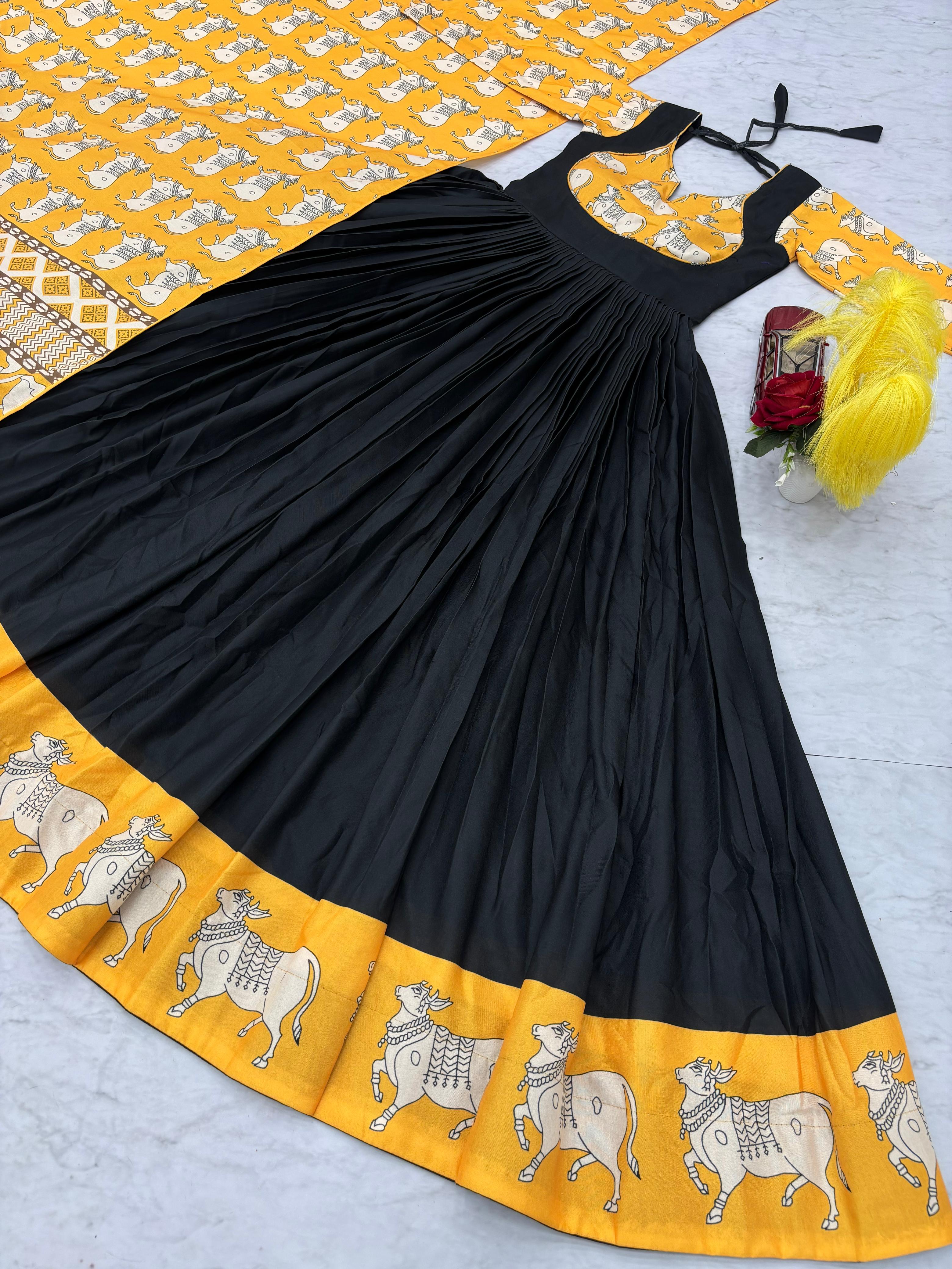 Stylish Peach Rayon Cotton Kalamkari Print Gown