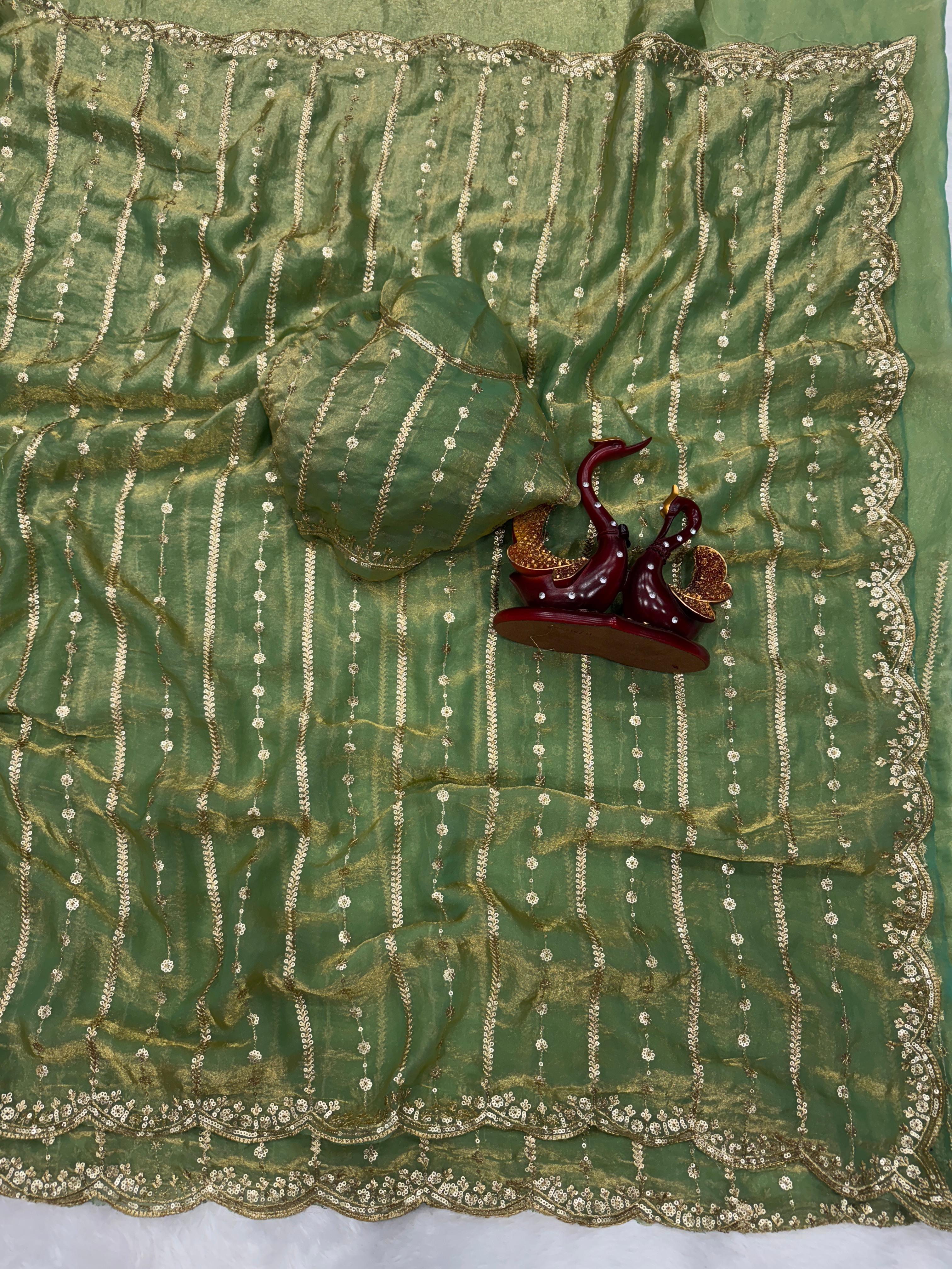 Trendy Red Color Sequence Silk Saree