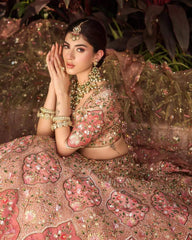 Exclusive Peach Silk Embroidery Work Lehenga Choli