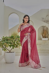 Ravishing Pink Silver Crunchi Thread Work Saree