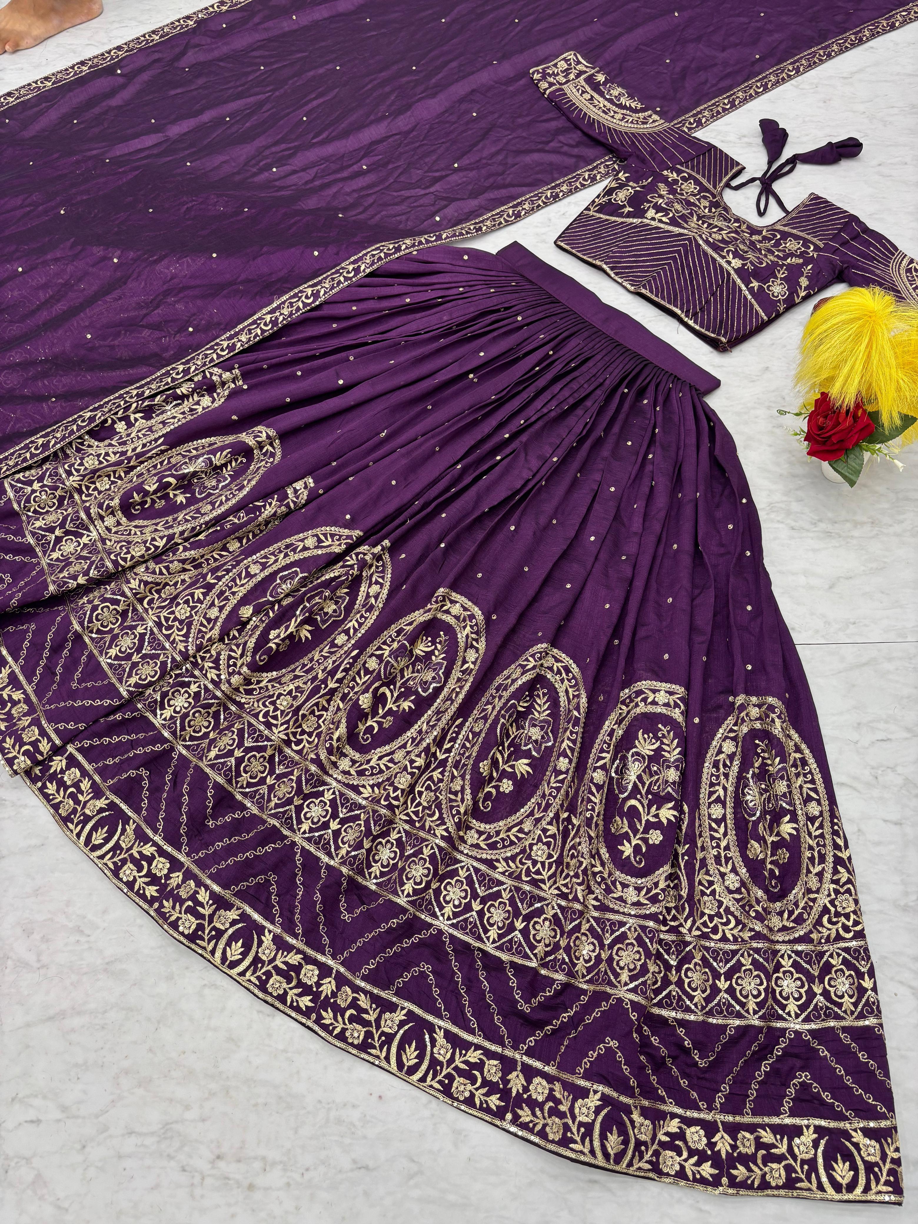 Purple Color Embroidery Heavy Work  Lehenga Choli