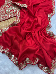 Beautiful Red Color Sequence Work Silk Saree