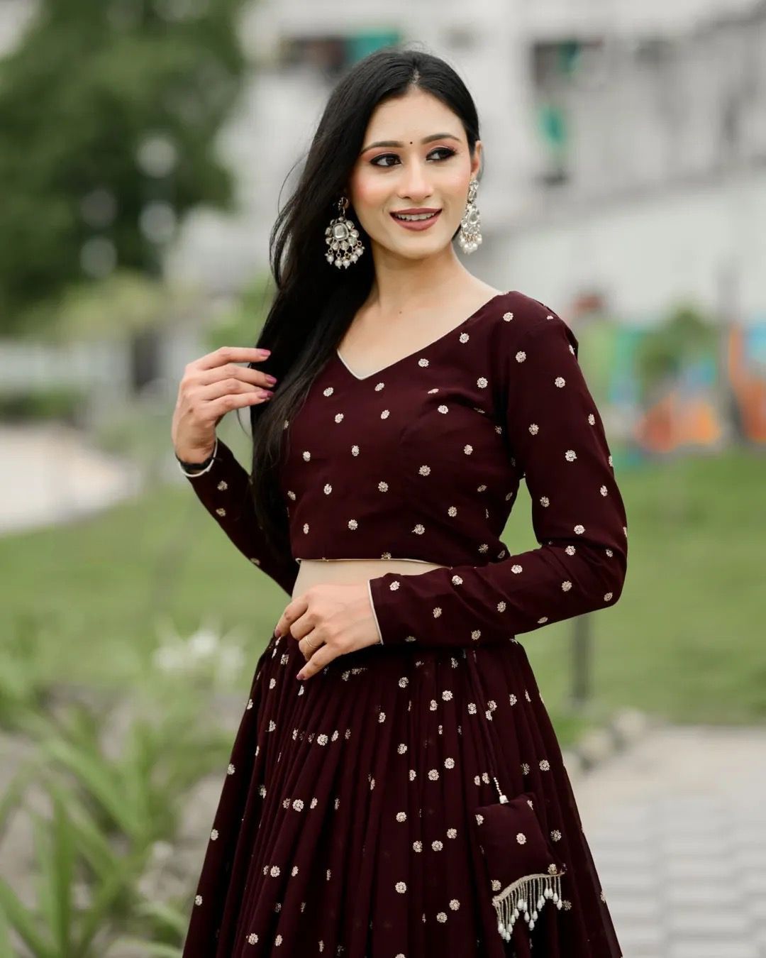 Maroon Poly Rayon Sequence Work Lehenga Choli For Navratri