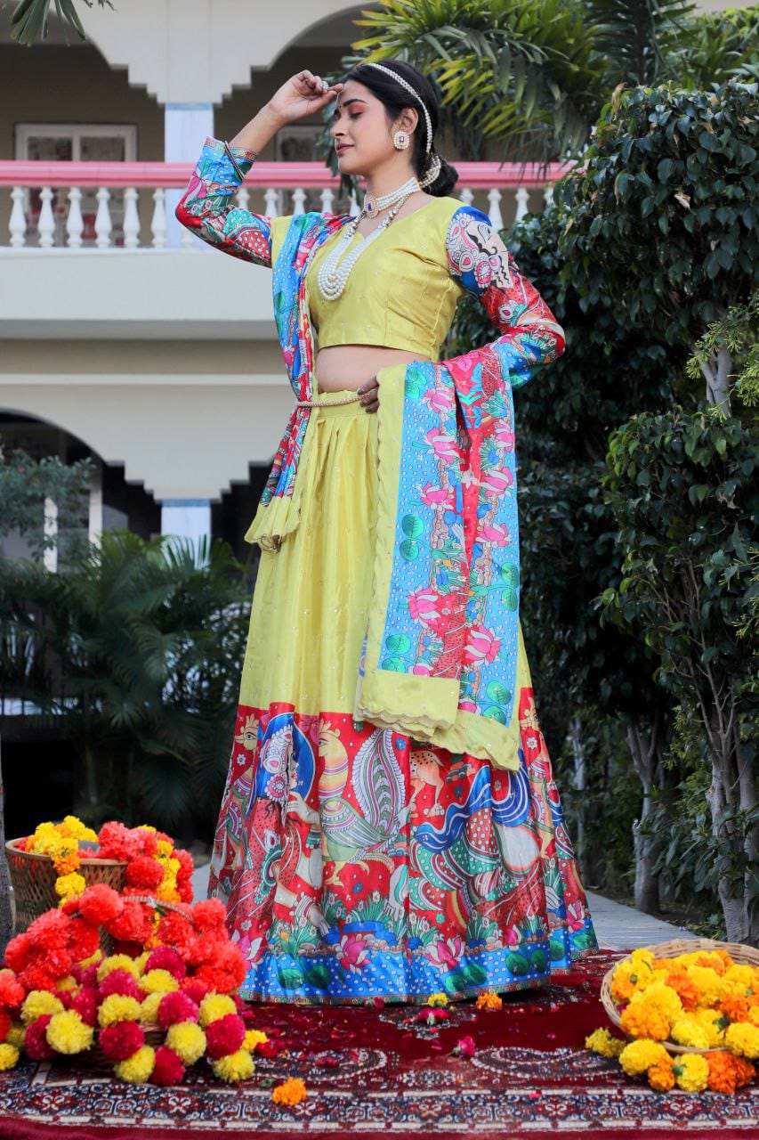 Preferable Digital Print Yellow Color Lehenga Choli