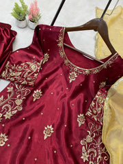 Trendy Maroon Satin Sequence Work Salwar Suit