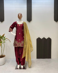 Trendy Maroon Satin Sequence Work Salwar Suit
