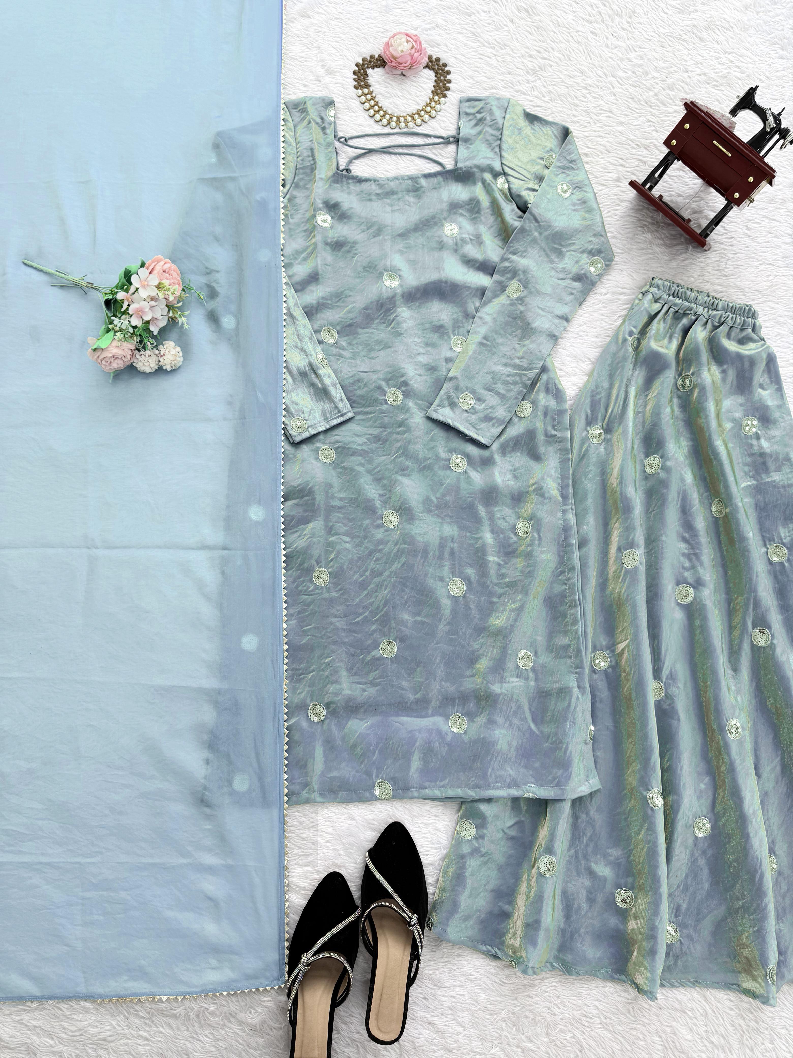 Ravishing Blue Silk With Sequence Work Anarkali Suit