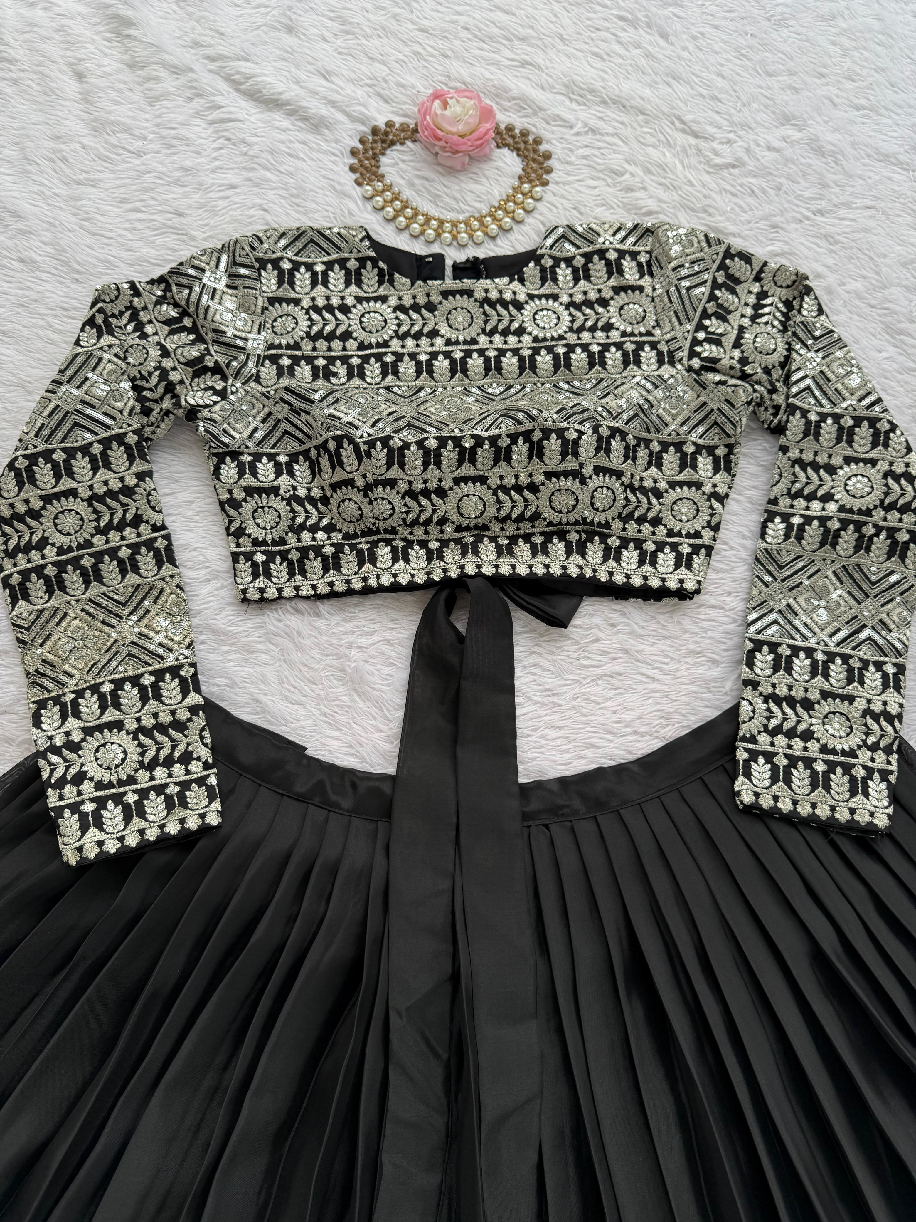 Mesmerizing Black Color Organza Lehenga Choli