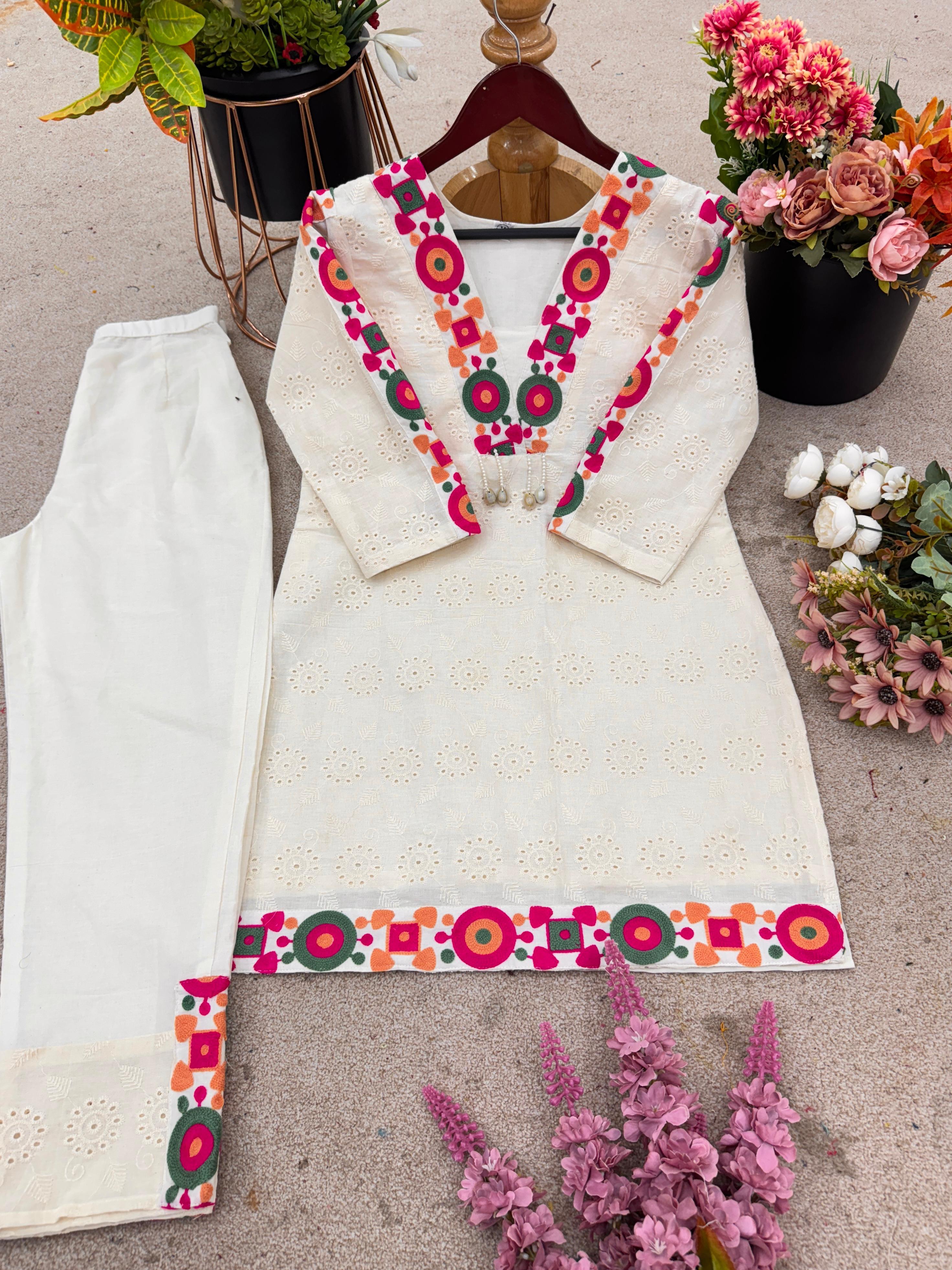 Trendy Cotton Thread Work Co-ord Set