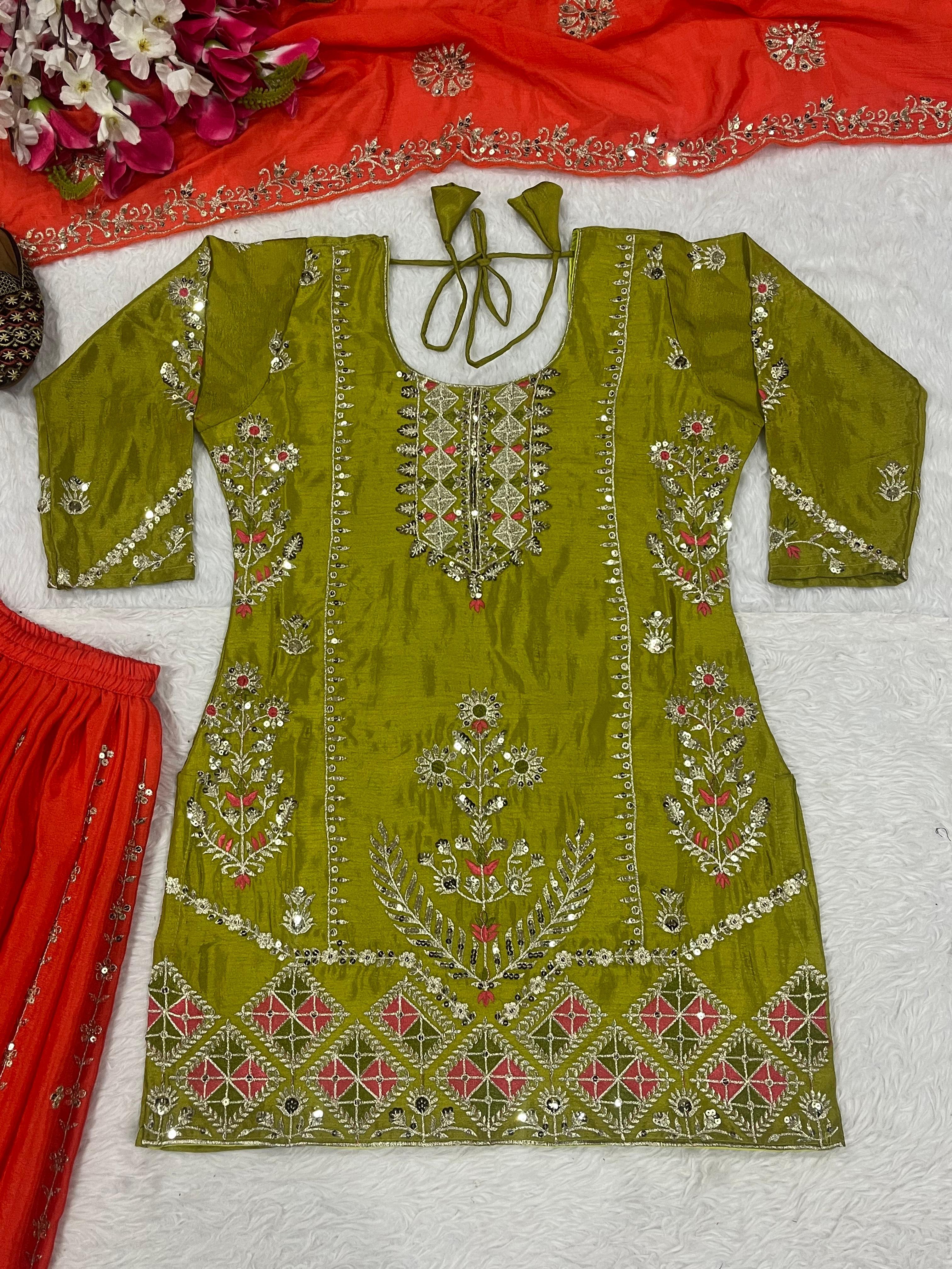 Trendy Green Georgette Sequence Work Palazzo Suit