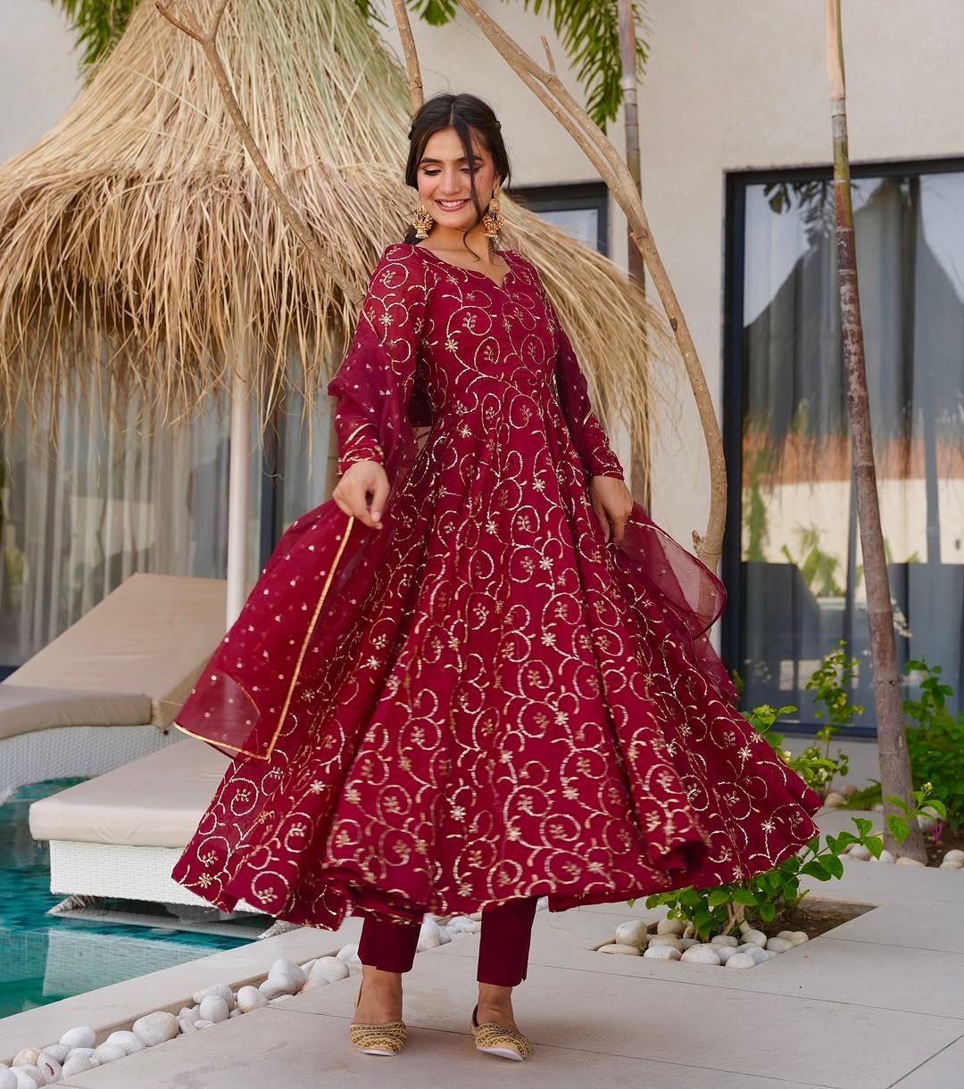 Ravishing Red Georgette Sequence Work Gown