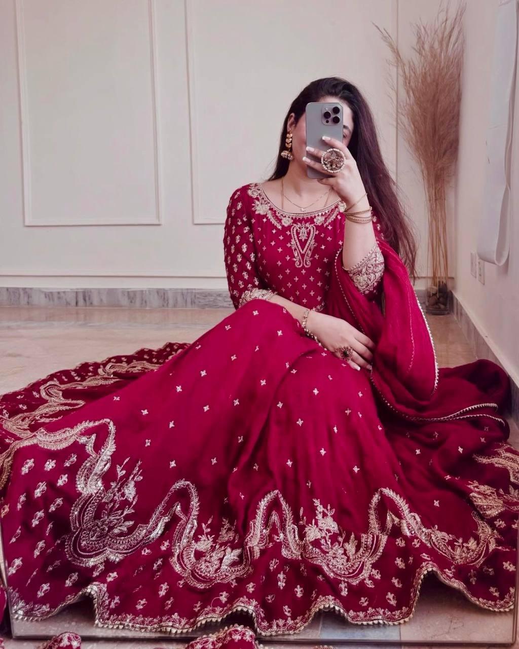 Buy Designer Embroidery Sequence Work Red color Gown