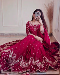 Buy Designer Embroidery Sequence Work Red color Gown